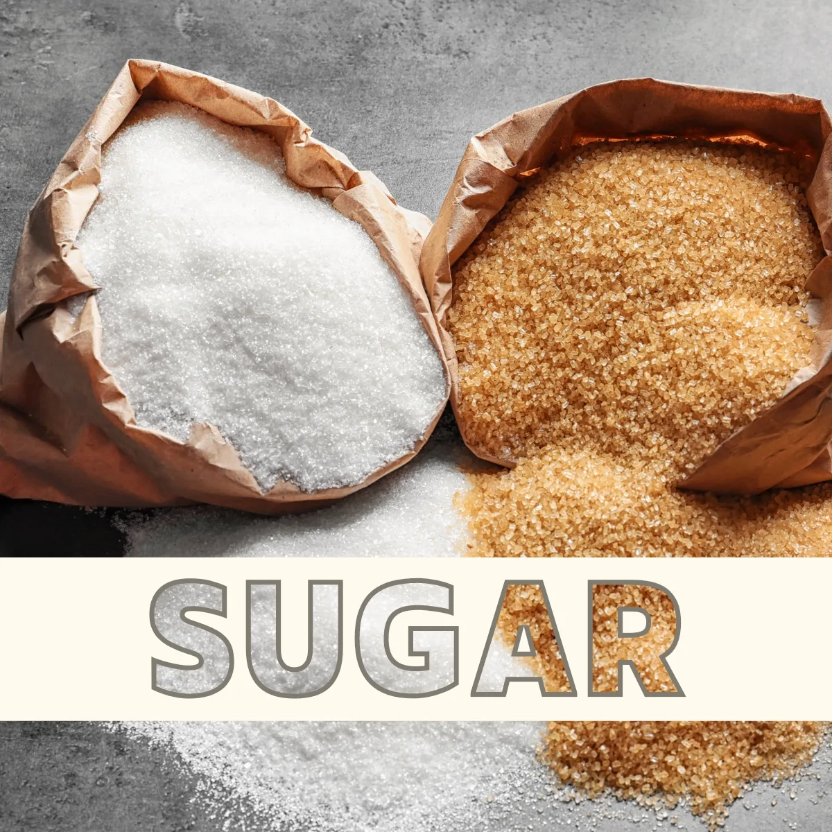 types of sugar - white and brown sugar in a bag